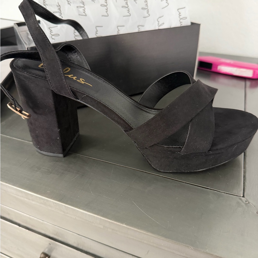 Lulu's Black Block Heel Sandals